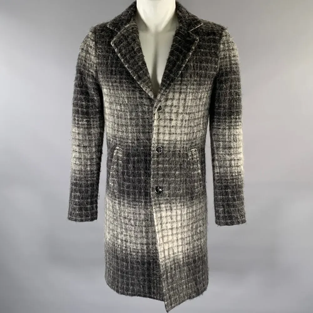SCOTCH AND SODA Chest Size S Grey Black Gingham Wool Blend Overcoat